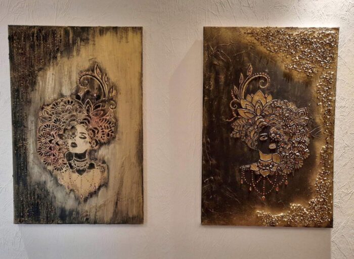 A nő éjjel és nappal 1-2- Kézzel festett egyedi texturált falikép modern faldekoráció I Gabriart.hu Debrecen