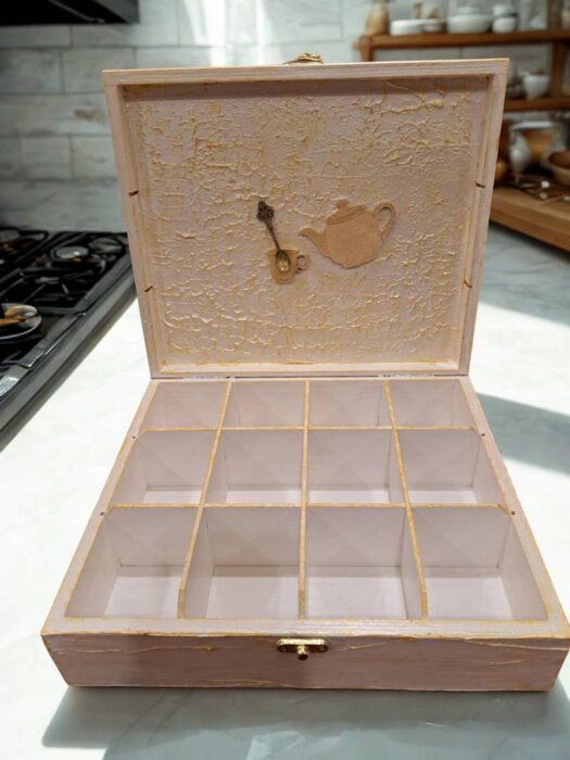 Teás doboz- Kézzel készített, egyedi decoupage technikával tea tartó doboz I Gabriart.hu Debrecen